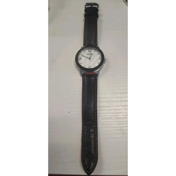 Honora Watch 1.00 Ct Black Spinel Bezel Leather 38mm Fits 7 -9" New Battery - Picture 4 of 4